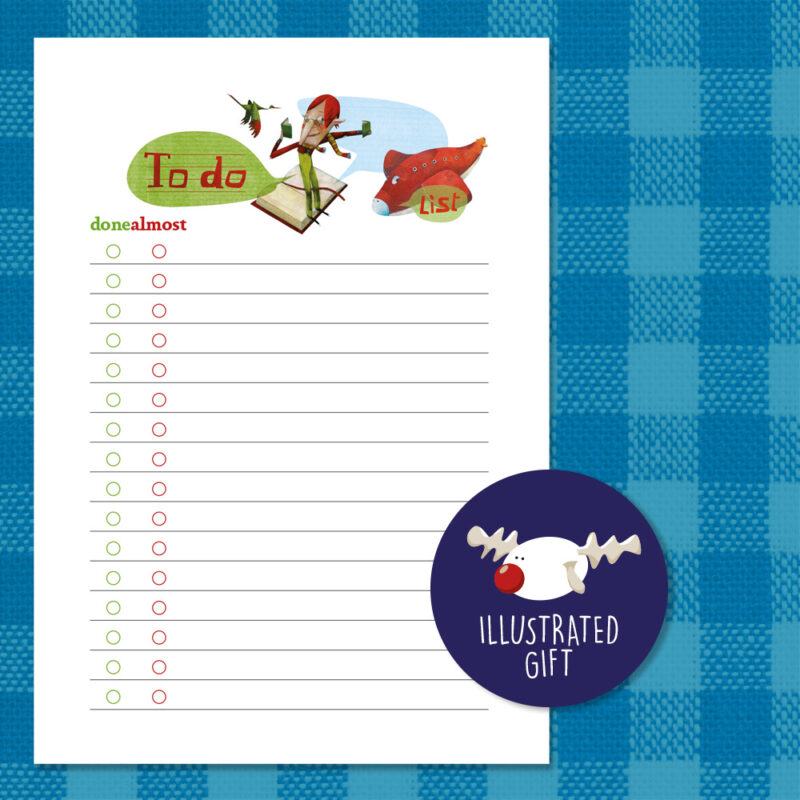 Printable To Do list with colorful illustration of a bird and a plane.